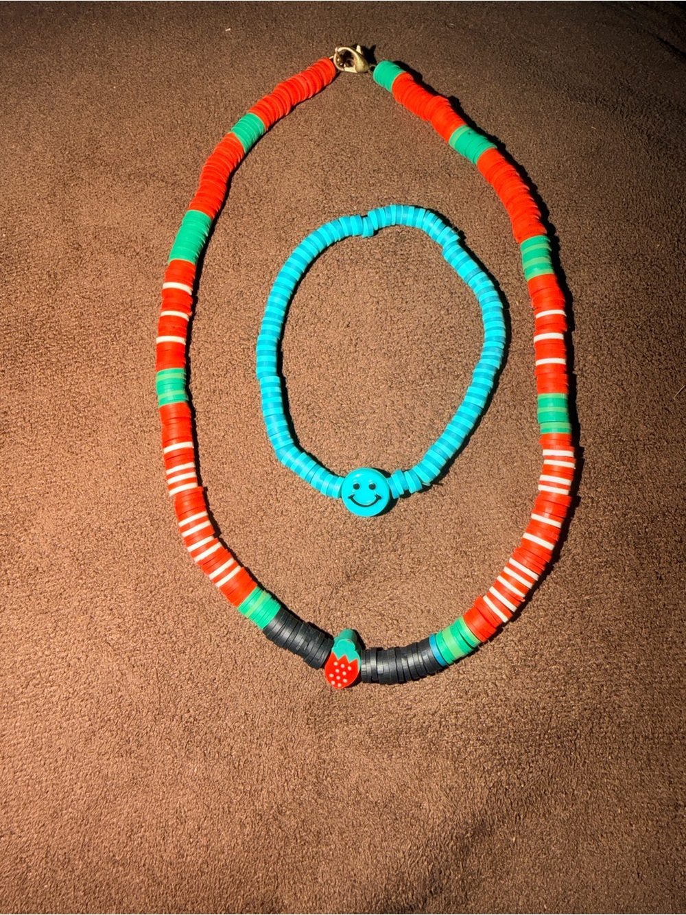 Kids Colorful Bead Necklace & Bracelet Set - Red, Green, Turquoise